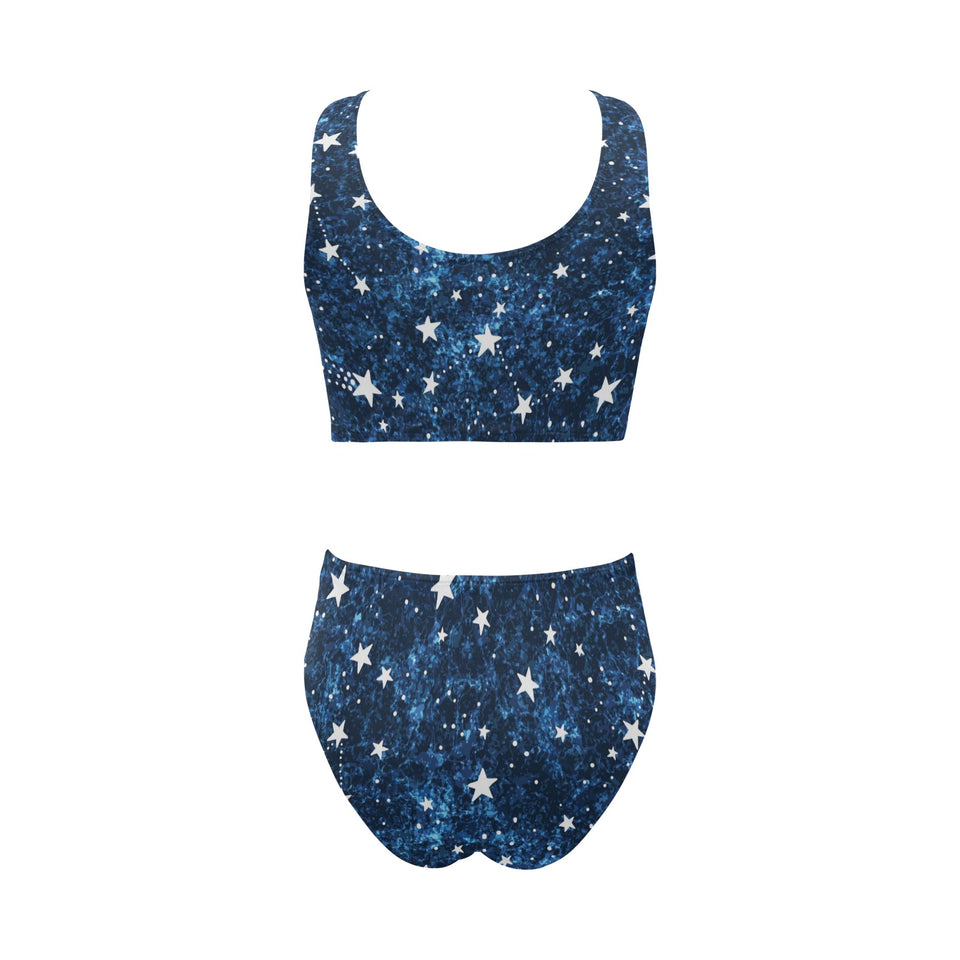 Night sky star pattern Chest Bowknot High Waisted Bikini Swimsuit