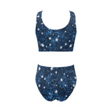 Night sky star pattern Chest Bowknot High Waisted Bikini Swimsuit