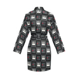 Piano Pattern Print Design 05 Women's Long Sleeve Belted Night Robe