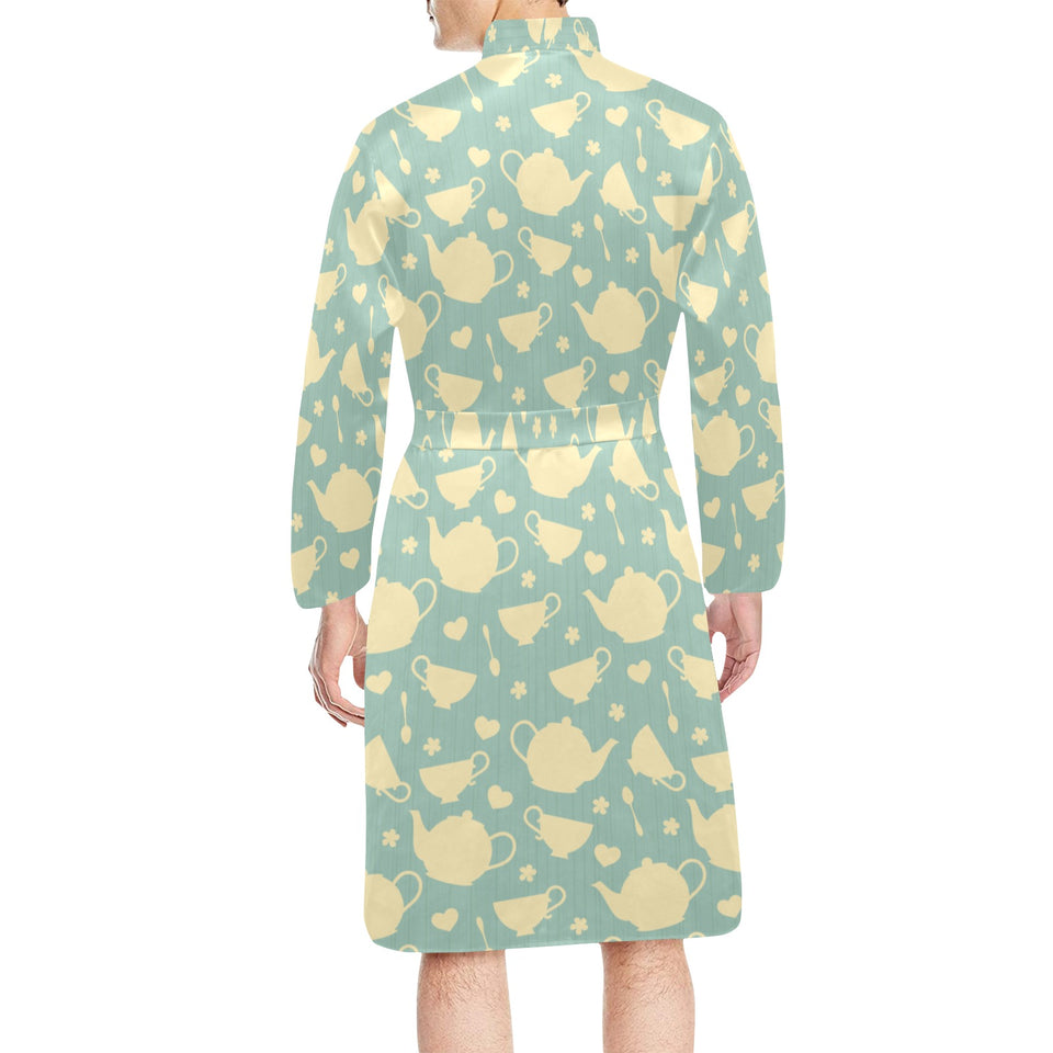 Tea pots Pattern Print Design 02 Men's Long Sleeve Belted Night Robe