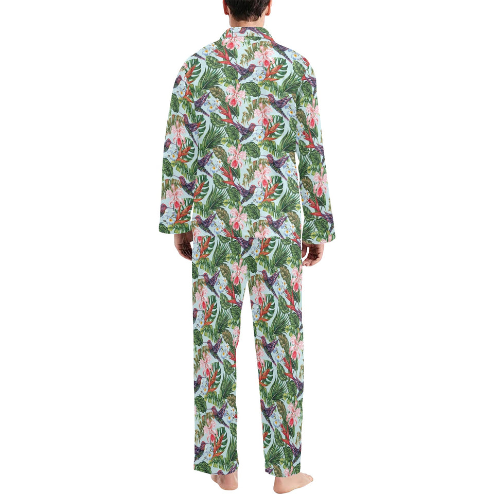 Hummingbird Pattern Print Design 05 Men's Long Pajama Set