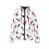 Cool rooster chicken cock floral ornament backgrou Women's Padded Hooded Jacket