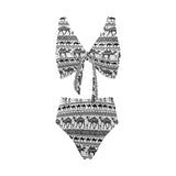 Camel polynesian tribal pattern Chest Bowknot High Waisted Bikini Swimsuit