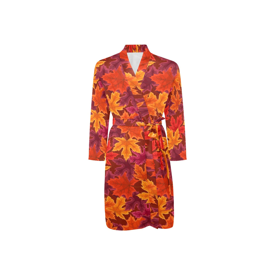 Autumn maple leaf pattern Men's Long Sleeve Belted Night Robe