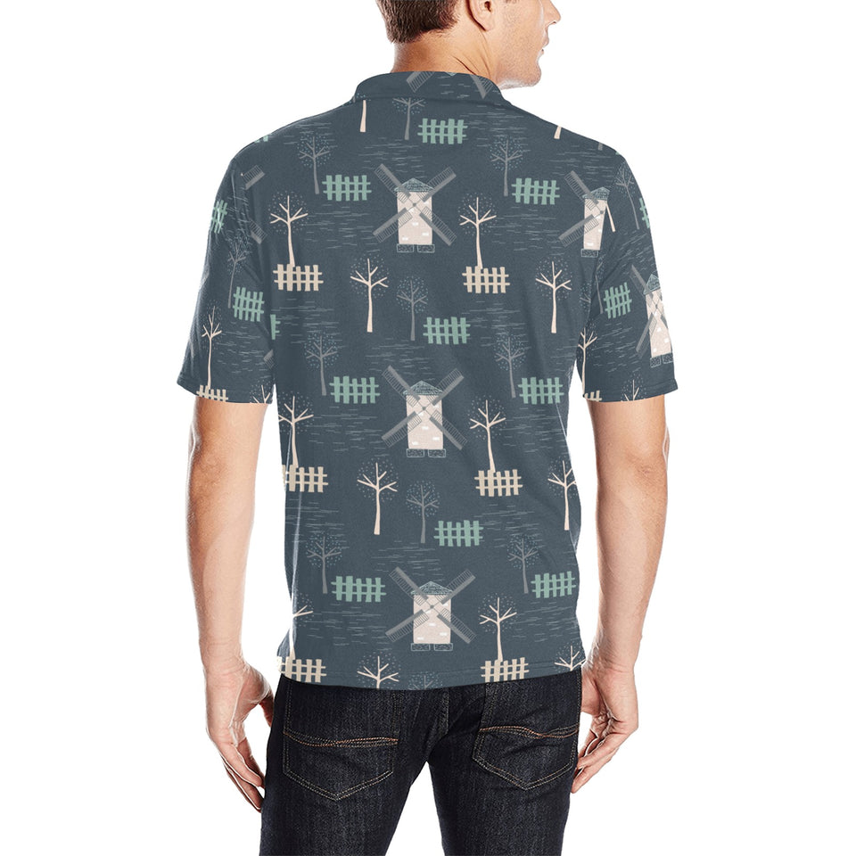 windmill tree pattern Men's All Over Print Polo Shirt