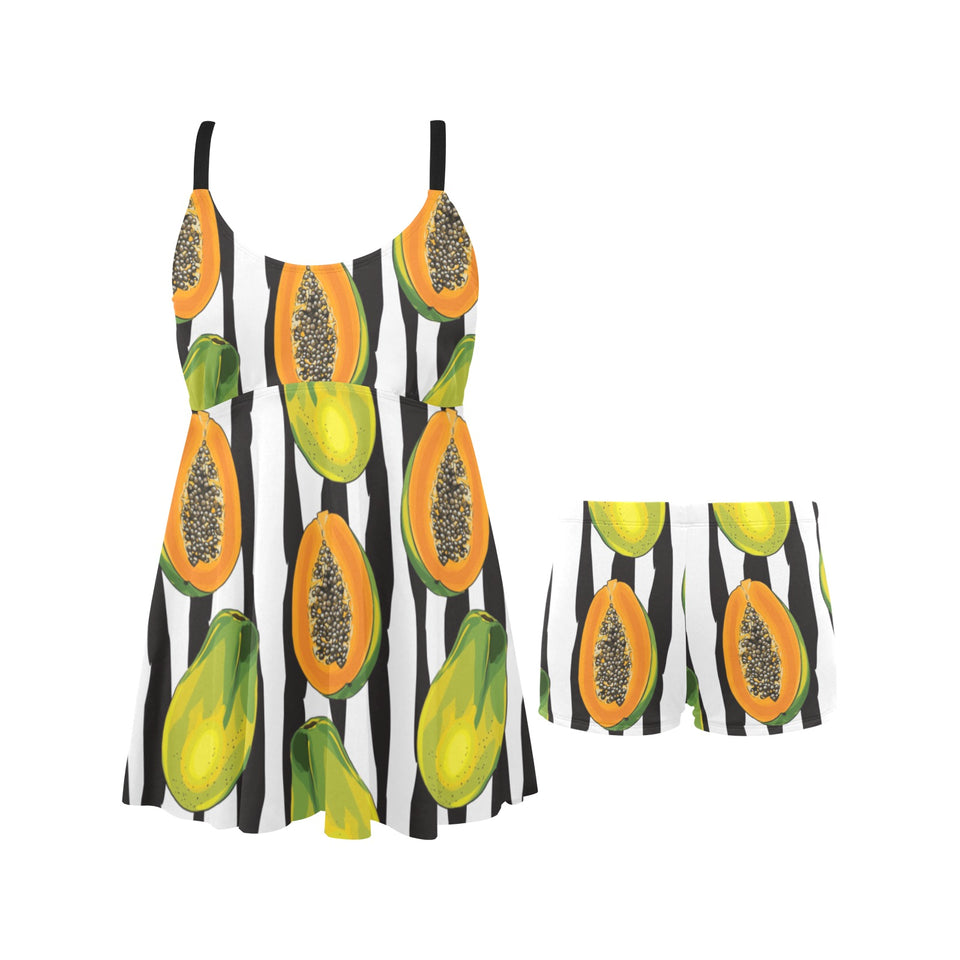 papaya design pattern Chest Sexy Pleated Two Piece Swim Dress