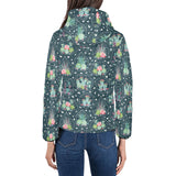 Cactus glass terrarium pattern Women's Padded Hooded Jacket