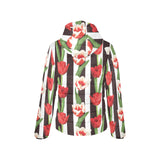 red and white tulips pattern Women's Padded Hooded Jacket