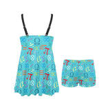 Math Pattern Print Design 02 Chest Sexy Pleated Two Piece Swim Dress