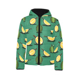Durian pattern green background Kids' Boys' Girls' Padded Hooded Jacket