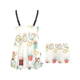 Bicycle Pattern Print Design 05 Chest Sexy Pleated Two Piece Swim Dress