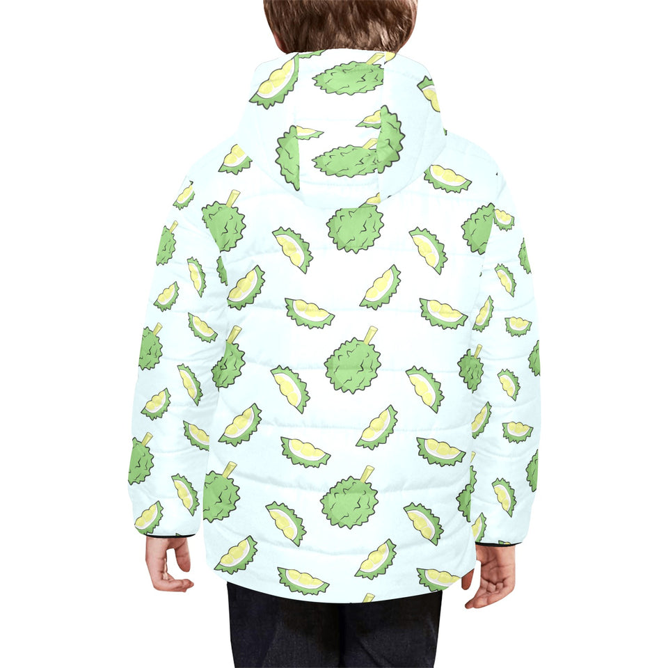 Durian pattern blue background Kids' Boys' Girls' Padded Hooded Jacket