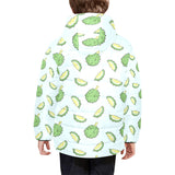 Durian pattern blue background Kids' Boys' Girls' Padded Hooded Jacket