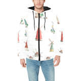 windmill design pattern Men's Padded Hooded Jacket