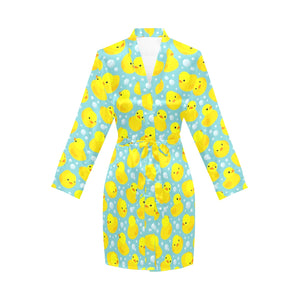 Duck Pattern Print Design 03 Women's Long Sleeve Belted Night Robe