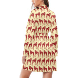 Greyhound Pattern Print Design 04 Women's Long Sleeve Belted Night Robe