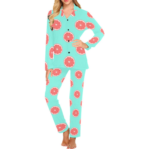 Grapefruit green background Women's Long Pajama Set