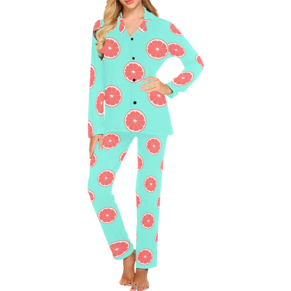 Grapefruit green background Women's Long Pajama Set