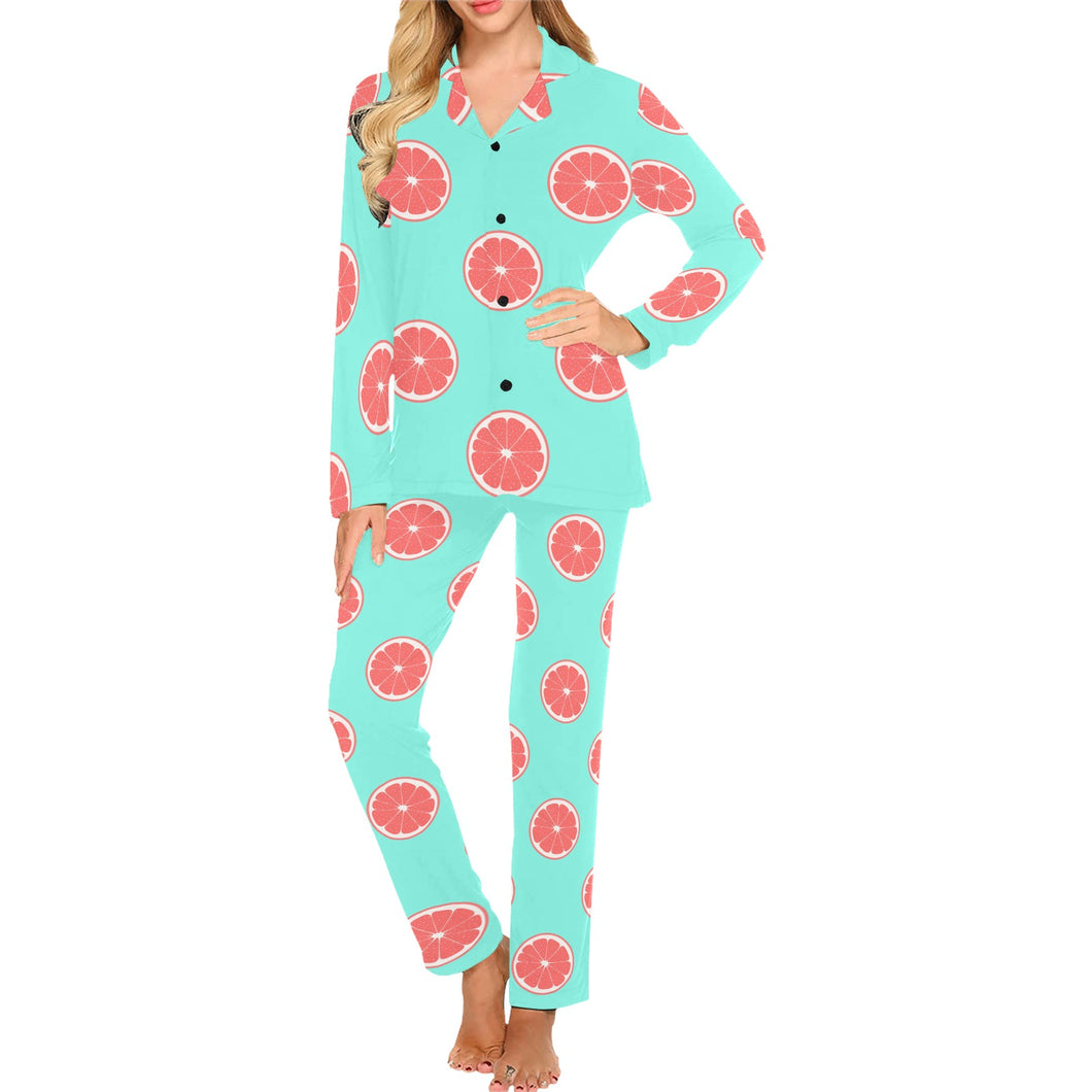 Grapefruit green background Women's Long Pajama Set