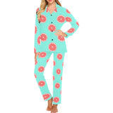 Grapefruit green background Women's Long Pajama Set