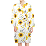 beautiful sunflowers pattern Men's Long Sleeve Belted Night Robe