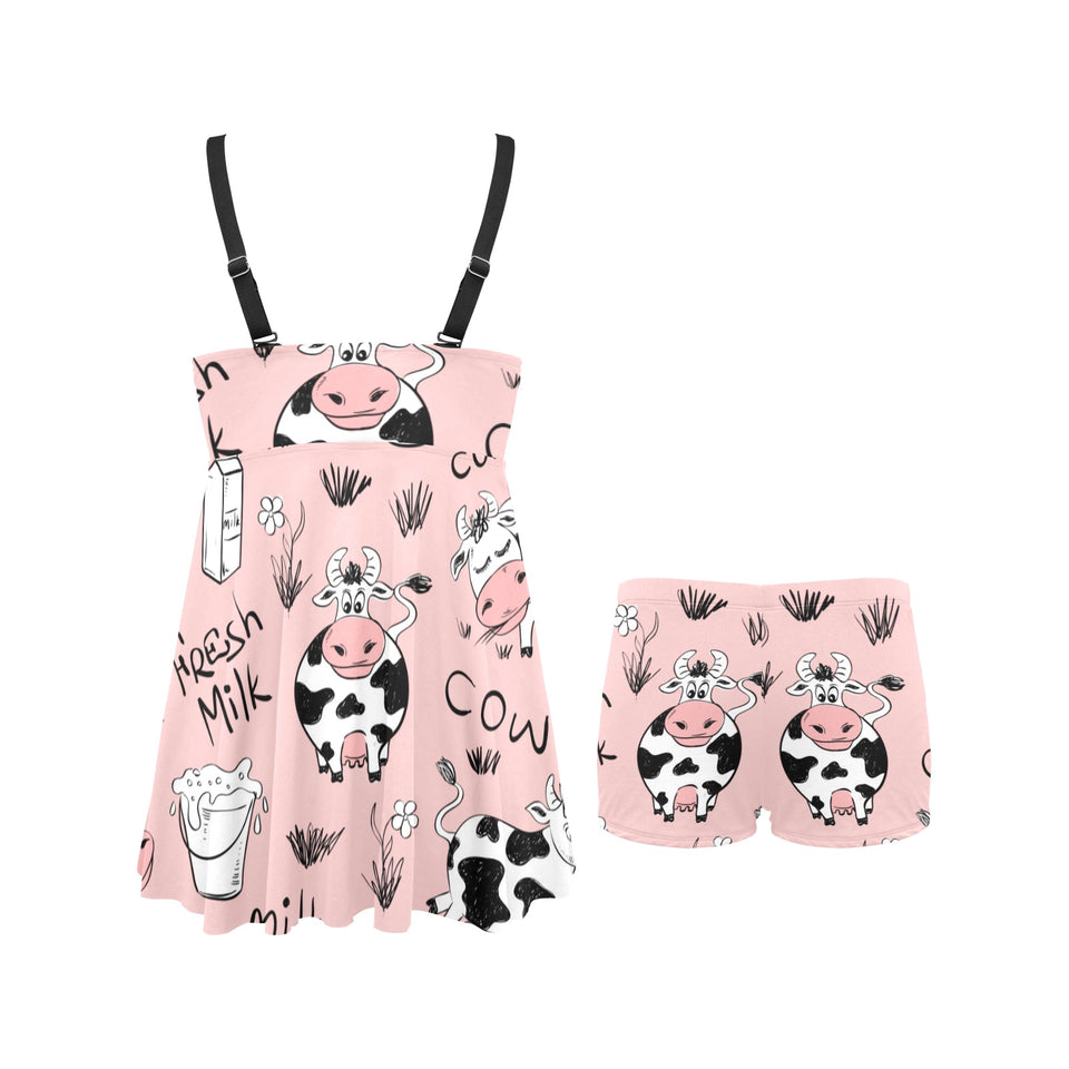 Cows milk product pink background Chest Sexy Pleated Two Piece Swim Dress