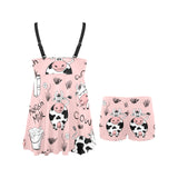 Cows milk product pink background Chest Sexy Pleated Two Piece Swim Dress