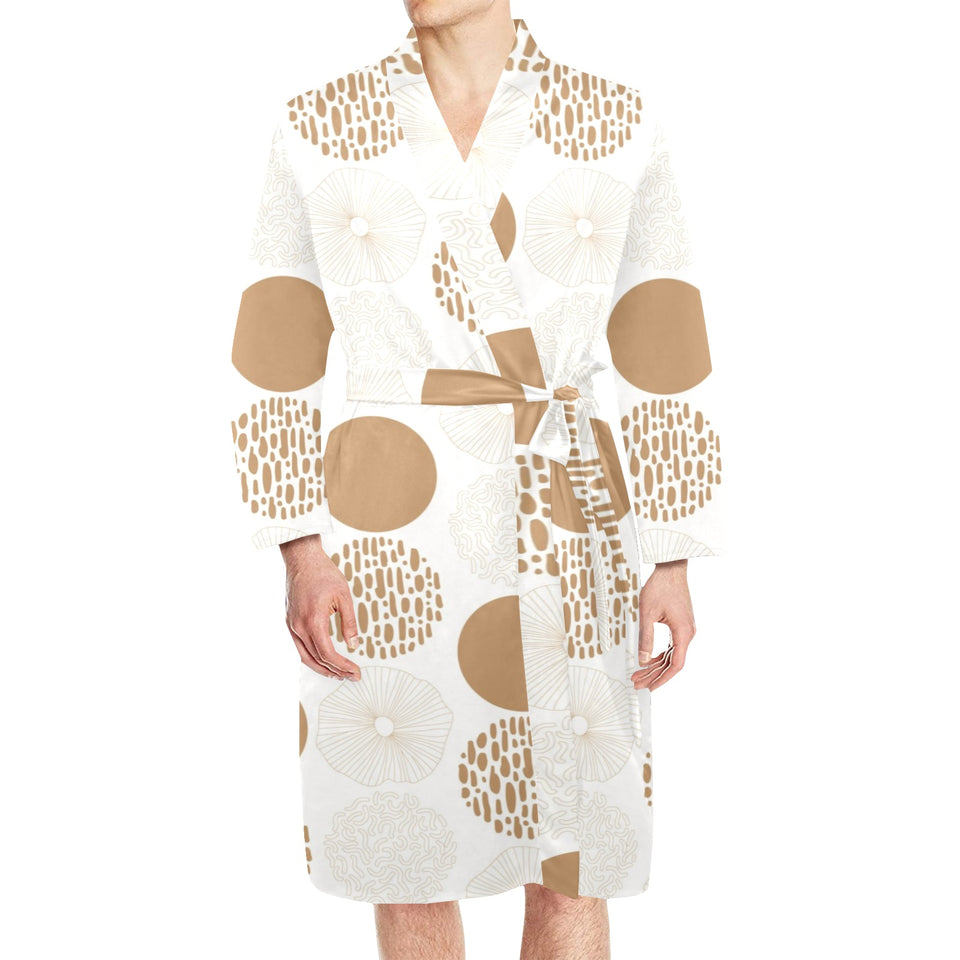 Gold Texture mushroom pattern Men's Long Sleeve Belted Night Robe