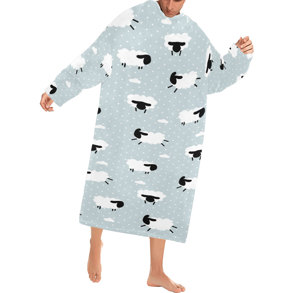 Sheep polka dot cloud pattern Blanket Robe with Sleeves