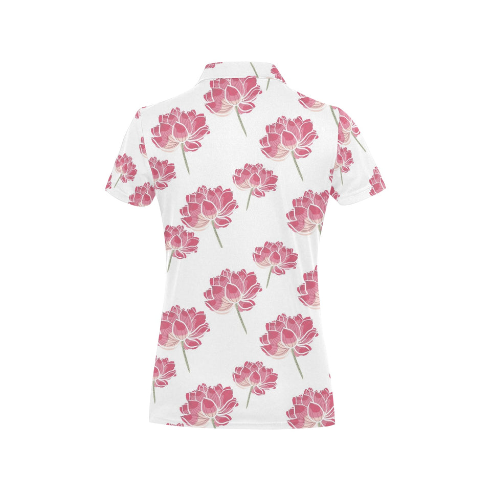 Pink lotus waterlily pattern Women's All Over Print Polo Shirt