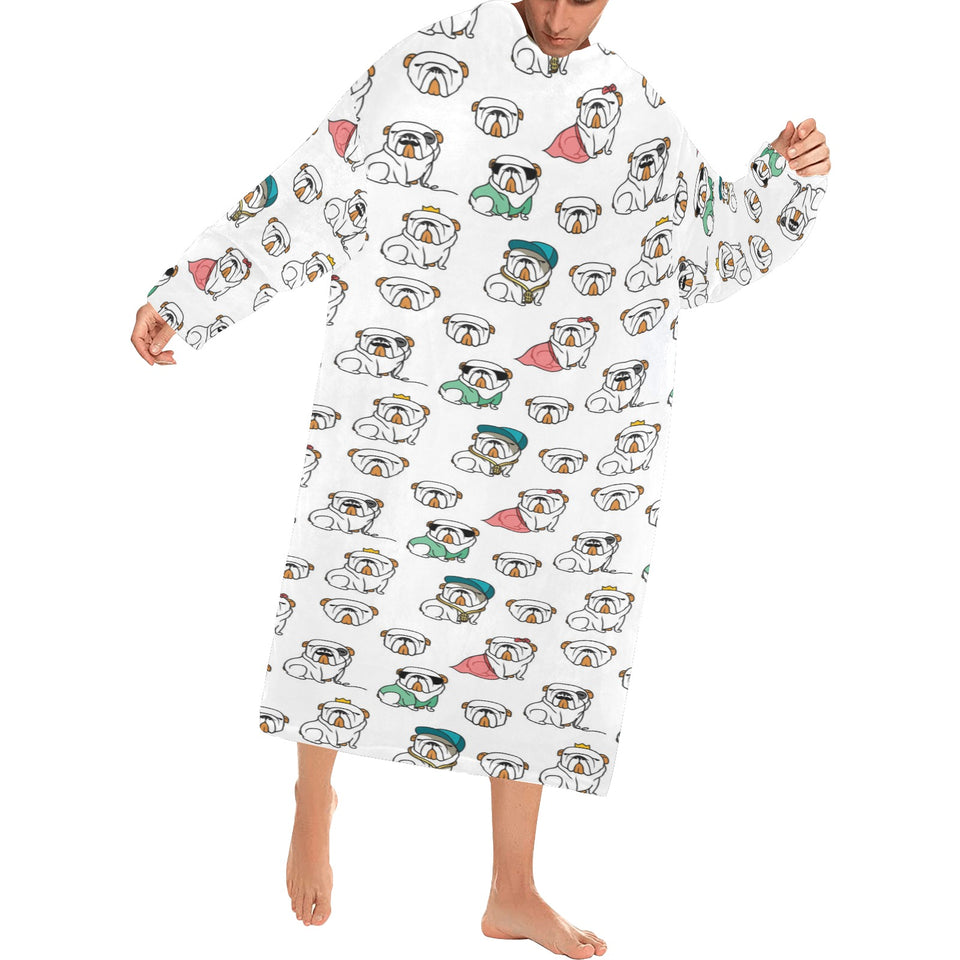 English Bulldog Pattern Print Design 03 Blanket Robe with Sleeves