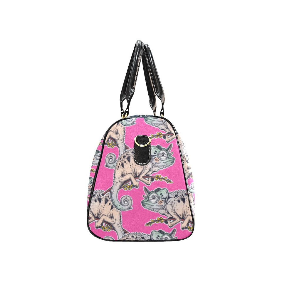 Chameleon lizard pattern pink background Travel Bag