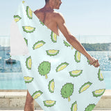 Durian pattern blue background Beach Towel