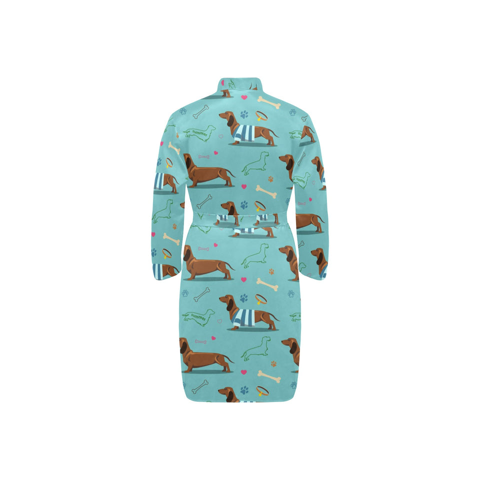 Dachshund decorative background Men's Long Sleeve Belted Night Robe