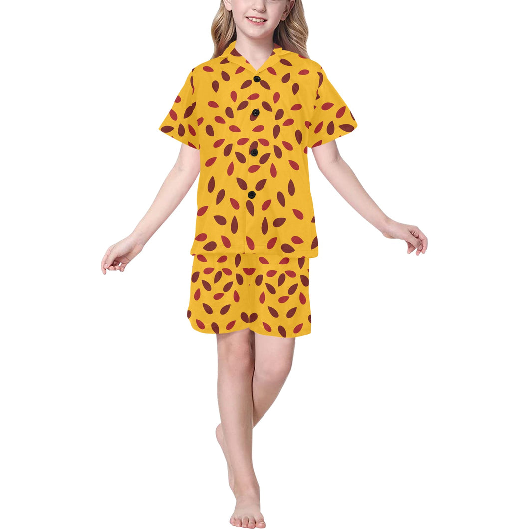 Passion fruit texture Kids' Boys' Girls' V-Neck Short Pajama Set