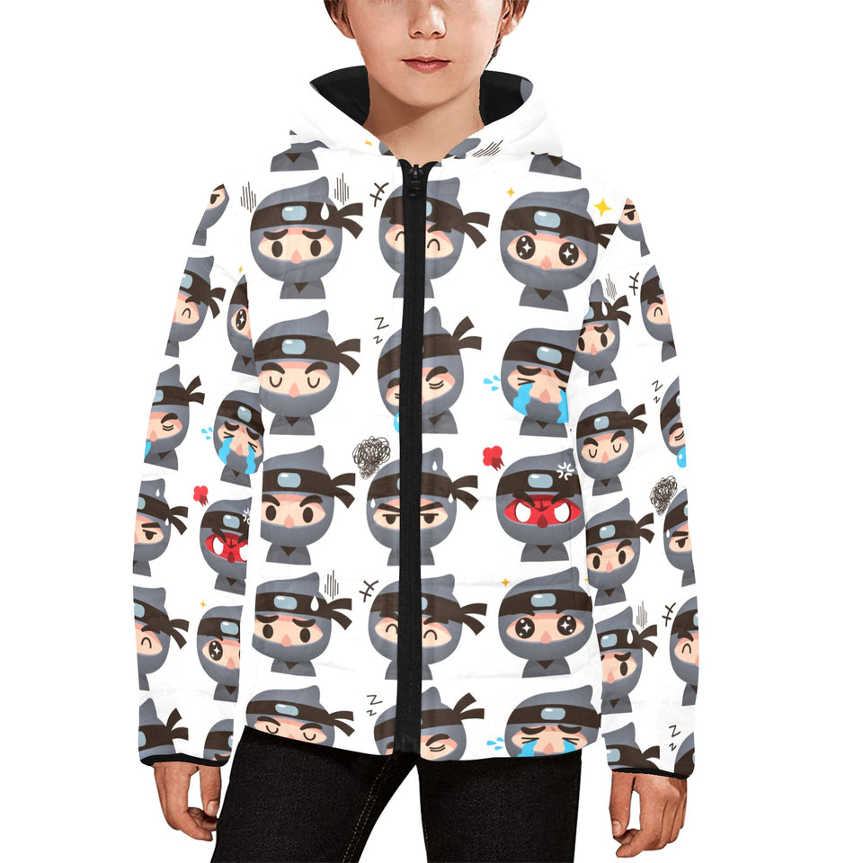 Cute ninja design pattern Kids' Boys' Girls' Padded Hooded Jacket