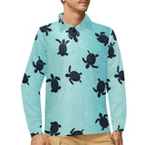 Sea turtle with blue ocean backgroud Men's Long Sleeve Polo Shirt