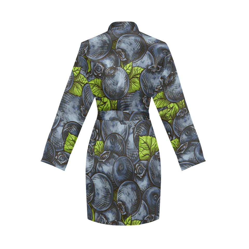 blueberry pattern Women's Long Sleeve Belted Night Robe