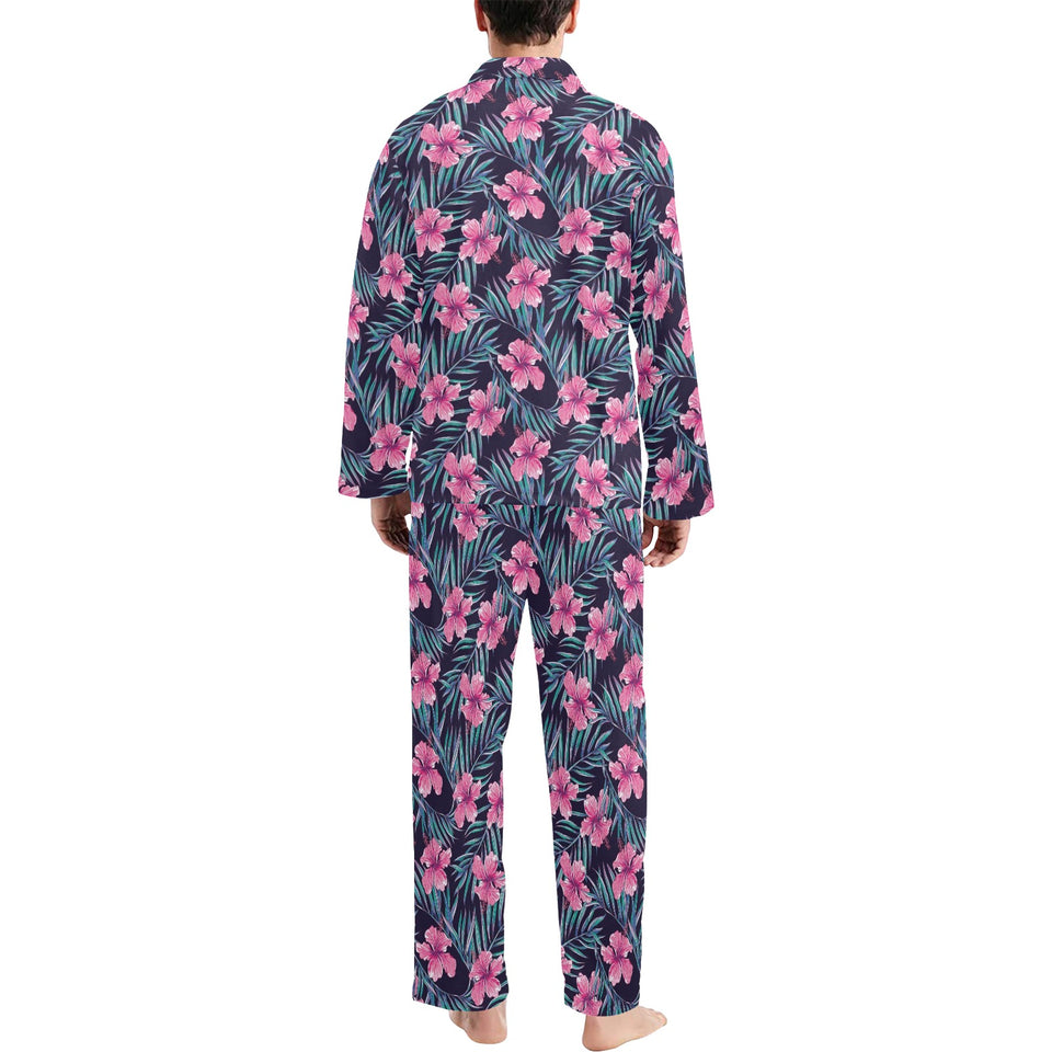 Hibiscus Pattern Print Design 05 Men's Long Pajama Set