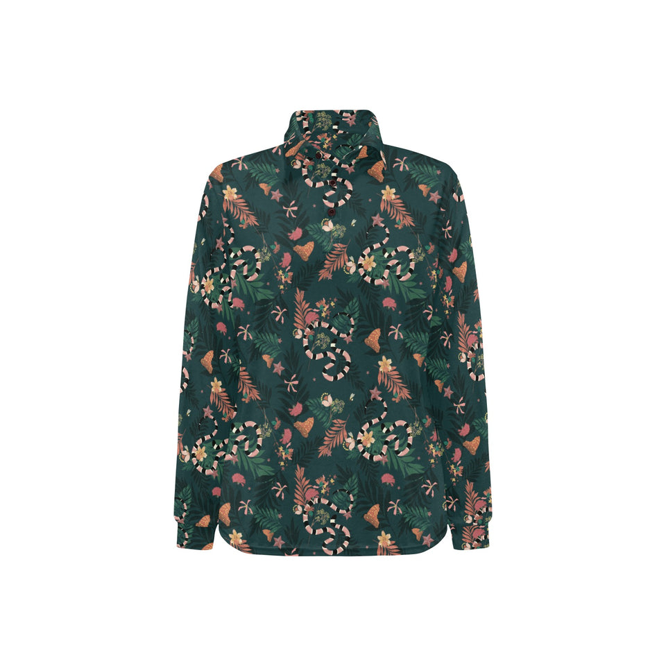 Snake forest pattern Women's Long Sleeve Polo Shirt
