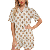 Pancake Pattern Print Design 01 Women's V-Neck Short Pajama Set