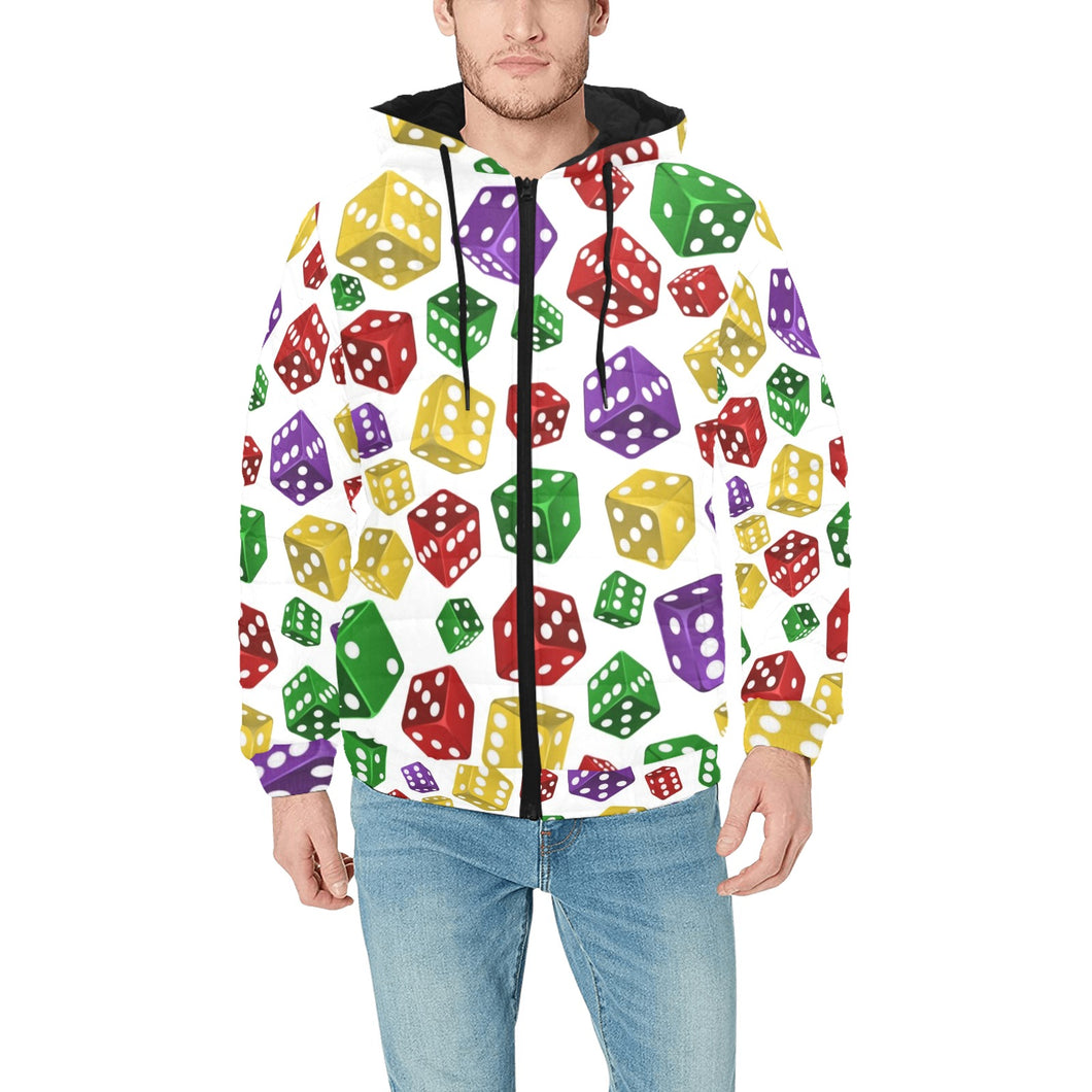Dice Pattern Print Design 03 Men's Padded Hooded Jacket