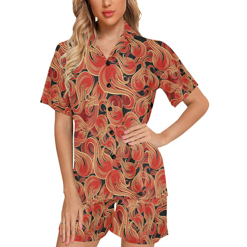 Fire flame pattern Women's V-Neck Short Pajama Set