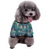 heliconia flowers, palm and monstera leaves on bla All Over Print Pet Dog Round Neck Fuzzy Shirt