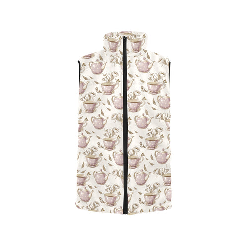 Tea pots Pattern Print Design 03 Women's Padded Vest