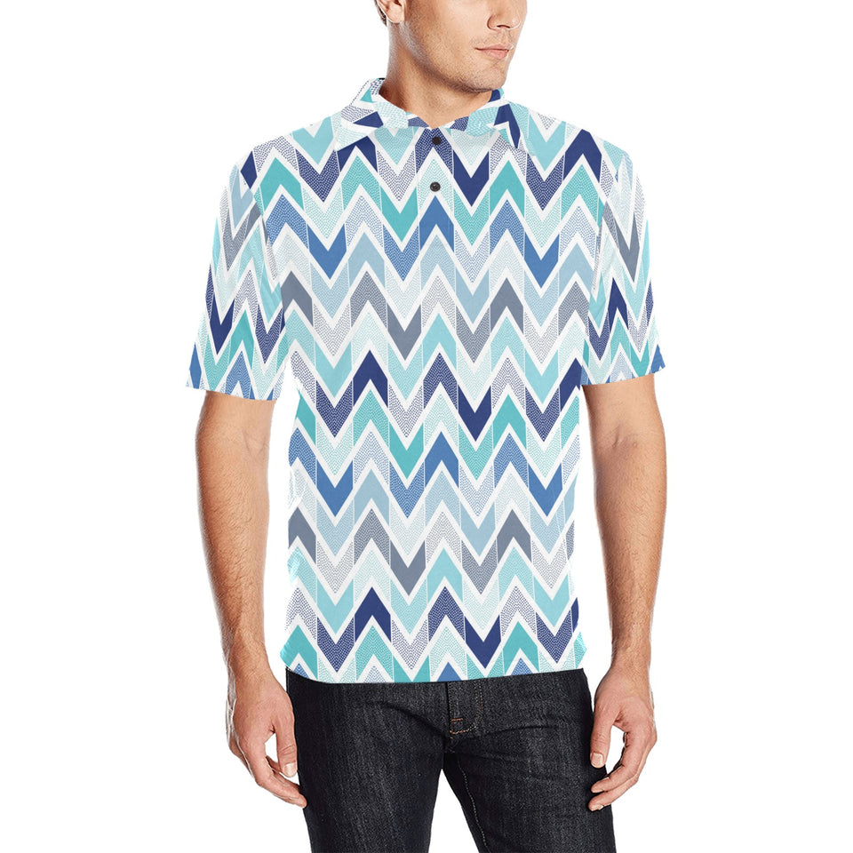 zigzag chevron blue pattern Men's All Over Print Polo Shirt