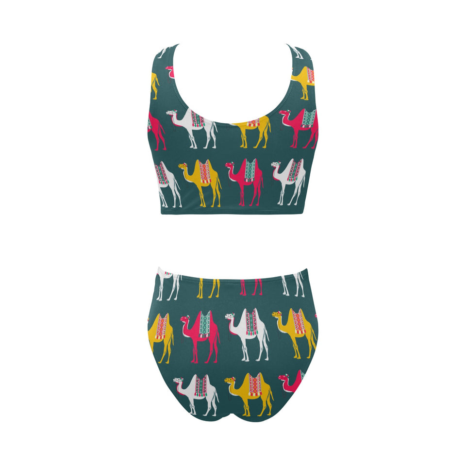 Camel pattern Chest Bowknot High Waisted Bikini Swimsuit