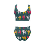 Camel pattern Chest Bowknot High Waisted Bikini Swimsuit