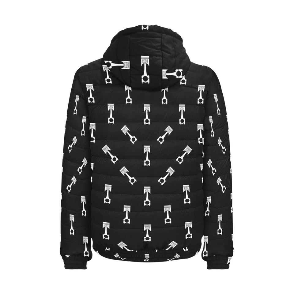 Engine Piston Black Theme Pattern Print Design 03 Men's Padded Hooded Jacket