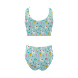 Llama alpaca cactus leaves pattern Chest Bowknot High Waisted Bikini Swimsuit